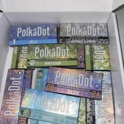 PolkaDot mushroom chocolate bar in sealed flavour packaging