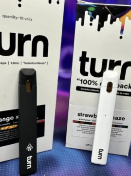 Turn dispo 1.0 mL botanica blends vape pens in black and white