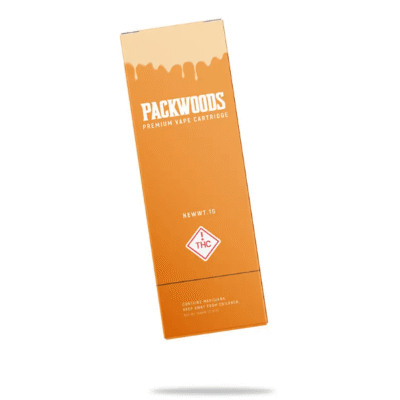 Packwoods carts retail box in orange, 1g premium vape cartridge