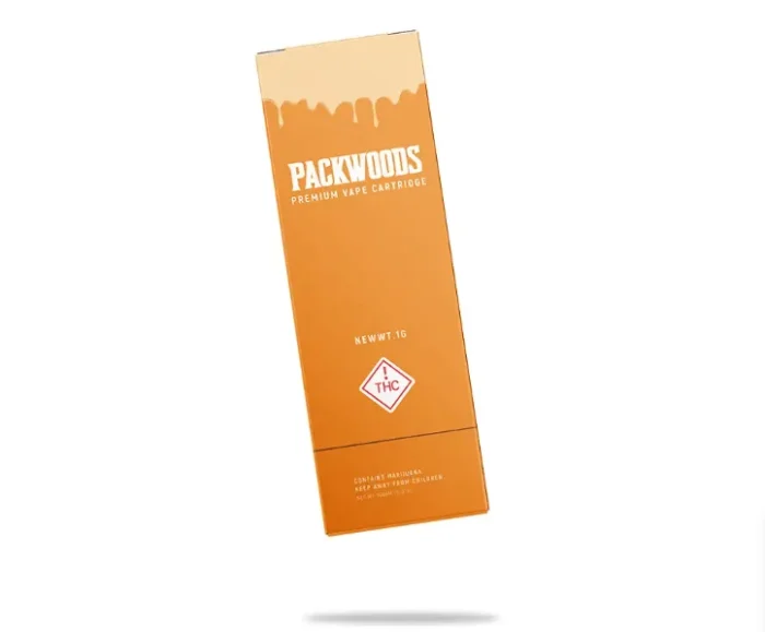 Packwoods carts retail box in orange, 1g premium vape cartridge