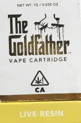Goldfather carts box top showing live resin and CA compliance marks