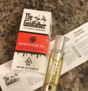 Goldfather carts Godfather OG live resin cartridge and box