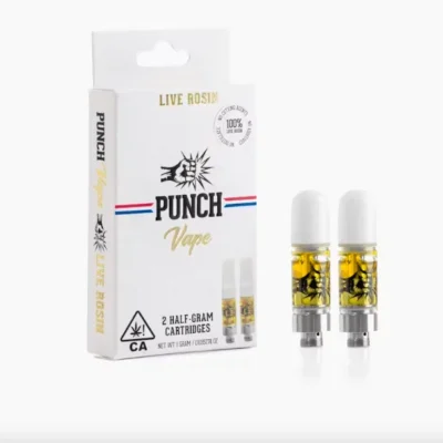 Punch extracts live rosin box with two half-gram 510 cartridges