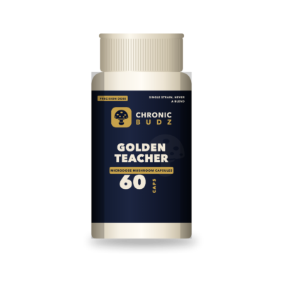 Chronic Budz Golden Teacher microdose capsules bottle