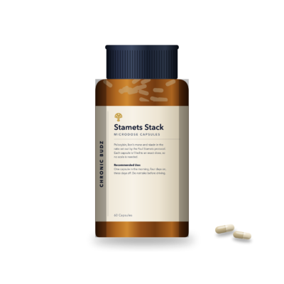 Chronic Budz Stamets Stack microdose capsules amber bottle